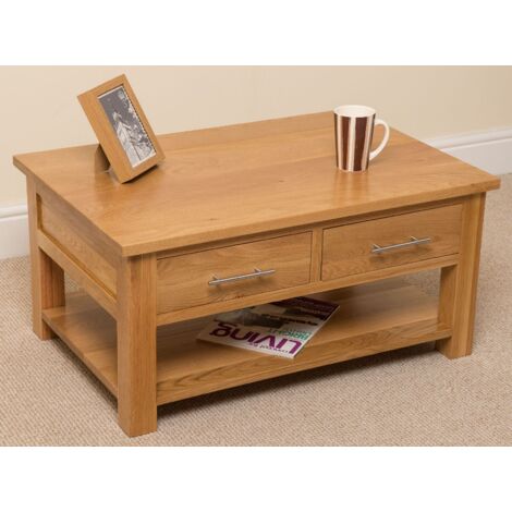 Oslo Solid Oak Coffee Table with 2 Drawers (1/5)
