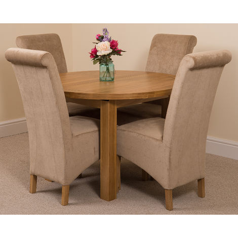 Edmonton Solid Oak Extending Oval Dining Table with 4 Montana Dining Chairs [Beige Fabric]