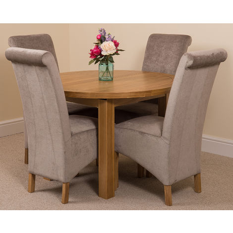 Edmonton Solid Oak Extending Oval Dining Table with 4 Montana Dining Chairs [Grey Fabric]