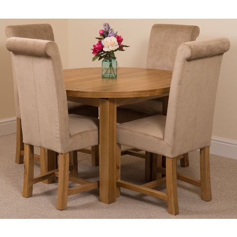 Edmonton Solid Oak Extending Oval Dining Table with 4 Washington Dining Chairs [Beige Fabric]
