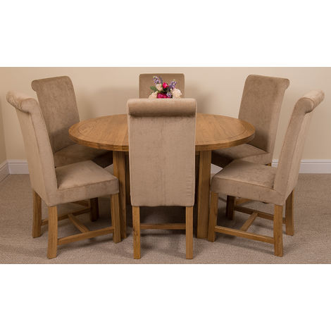 Edmonton Solid Oak Extending Oval Dining Table with 6 Washington Dining Chairs [Beige Fabric]