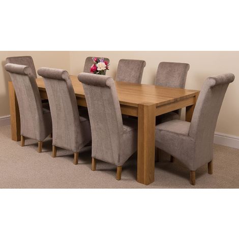 Kuba Solid Oak 220cm Dining Table with 8 Montana Dining Chairs [Grey Fabric]
