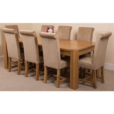 Kuba Solid Oak 220cm Dining Table with 8 Washington Dining Chairs [Beige Fabric]