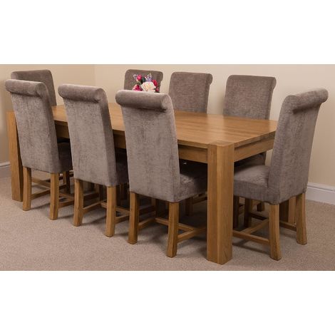 Kuba Solid Oak 220cm Dining Table with 8 Washington Dining Chairs [Grey Fabric]