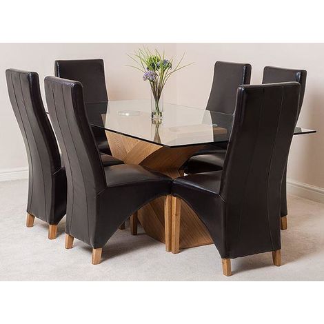 VALENCIA 200 DINING TABLE AND 6 BROWN LOLA LEATHER CHAIRS