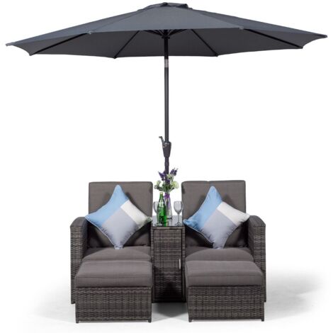 Giardino Nevada Double Reclining Rattan Sun Loungers Set - Grey (1/5)