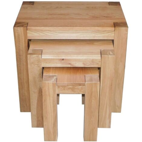 Kuba Solid Oak Nest of 3 Side Tables for Living Room (1/4)