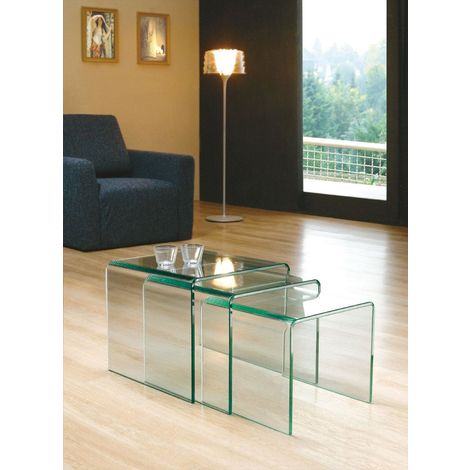 Milan Glass Nest of Tables [Clear Glass]
