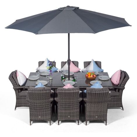 Arizona Rectangle 8 Seat Rattan Dining Set with Ice Bucket Drinks Cooler - Grey (1/5)