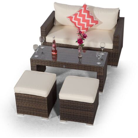 Giardino Sydney Rattan 2 Seater Sofa Set with Coffee Table and 2 Stools - Brown (1/5)
