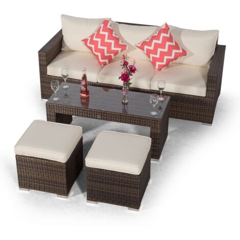 Giardino Sydney Rattan 3 Seater Sofa Set with Coffee Table and 2 Stools - Brown (1/5)