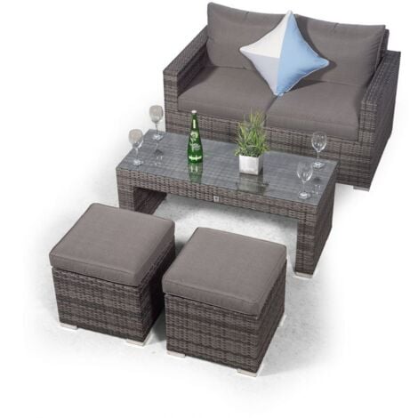 Giardino Sydney Grey Rattan Seater Loveseat Sofa Set With Coffee Table And Stools Poly