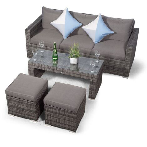 Giardino Sydney Rattan 3 Seater Sofa Set with Coffee Table and 2 Stools - Grey (1/5)