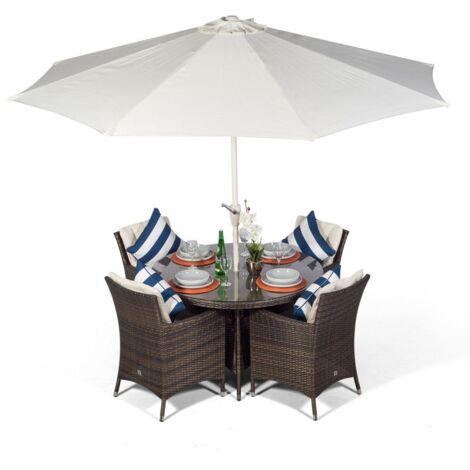 Savannah Round 4 Seater Rattan Patio Dining Set - Brown (1/5)