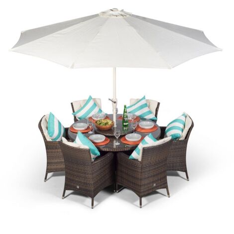 Savannah Round 6 Seater Rattan Patio Dining Set - Brown (1/5)
