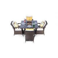 Arizona Fire Pit 4 Seater Square Rattan Dining Set - Brown