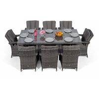 Arizona Rattan Dining Set | Rectangle 8 Seater Grey Rattan Dining Set | Outdoor Rattan Garden Table & Chairs Set | Patio Conservatory Wicker Garden Dining Furniture with Parasol & Cover - Grey