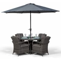 Arizona 4 Seater Grey Rattan Dining Set with Ice Bucket Drinks Cooler | Outdoor Rattan Garden Table & Chairs Set with Parasol & Cover - Grey