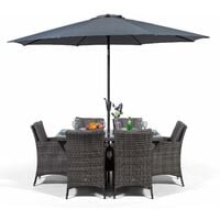 Savannah Rattan Dining Set | Rectangle 6 Seater Grey Rattan Dining Set | Outdoor Rattan Garden Table & Chairs Set | Patio Conservatory Wicker Garden Dining Furniture with Parasol & Cover - Grey