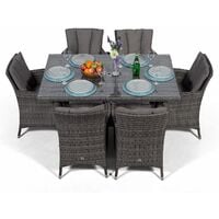 Savannah Rattan Dining Set | Rectangle 6 Seater Grey Rattan Dining Set | Outdoor Rattan Garden Table & Chairs Set | Patio Conservatory Wicker Garden Dining Furniture with Parasol & Cover - Grey