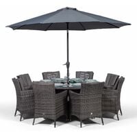 Savannah 8 Seater Grey Rattan Dining Table & Chairs with Ice Bucket Drinks Cooler | Outdoor Rattan Garden Dining Furniture Set with Parasol & Cover - Grey
