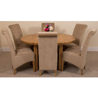 Edmonton Solid Oak Extending Oval Dining Table with 6 Montana Dining Chairs [Beige Fabric]