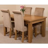 Seattle Solid Oak 150cm-210cm Extending Dining Table with 4 Washington Dining Chairs [Beige Fabric]