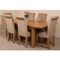 Seattle Solid Oak 150cm-210cm Extending Dining Table with 6 Washington Dining Chairs [Beige Fabric]