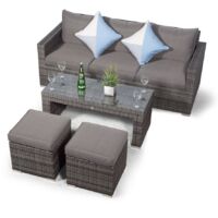 Giardino Sydney Rattan 3 Seater Sofa Set with Coffee Table and 2 Stools - Grey