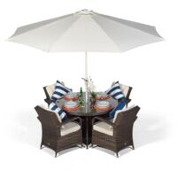 Arizona Round 4 Seater Rattan Patio Dining Set - Brown
