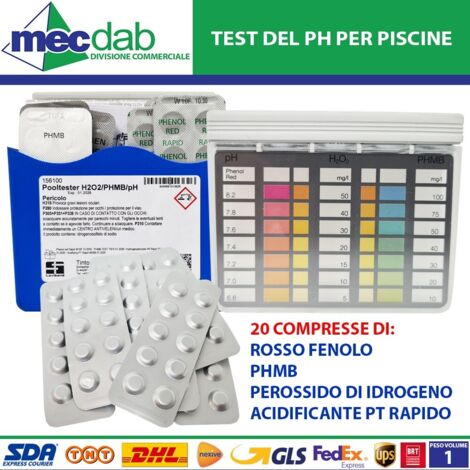 Kit test 156100 in pastiglie per misurare e controllare ossigeno e ph completo di scala colorimetrica per piscina pooltester