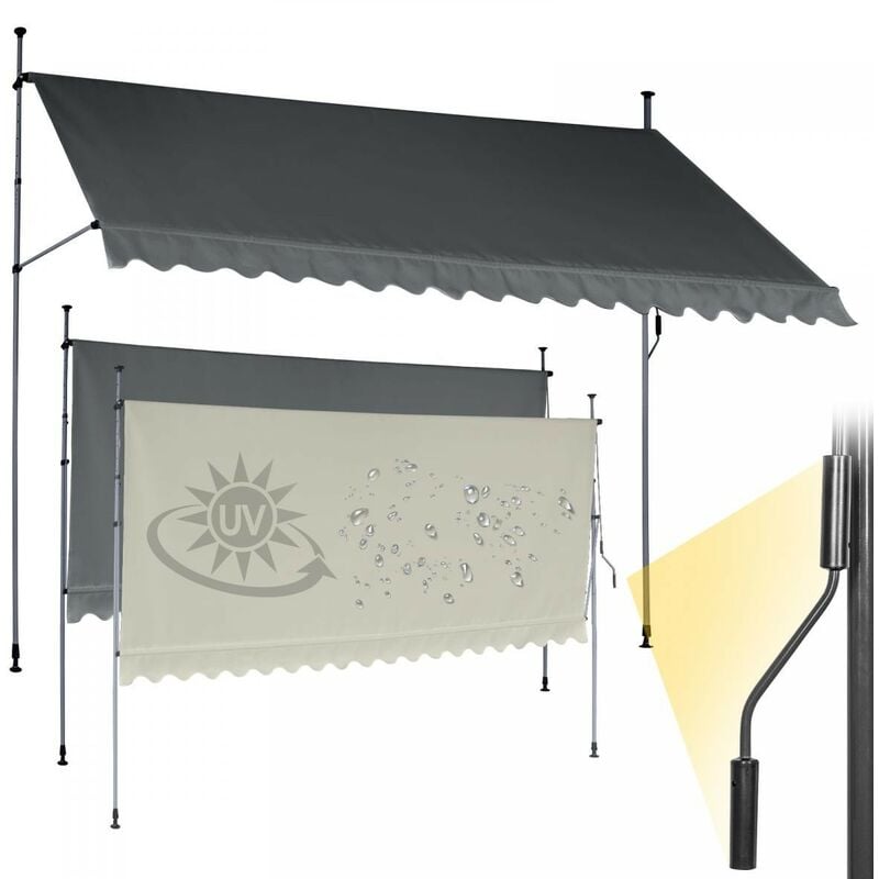 Tenda da Sole a Morsetto - 350x80 cm, con Manovella, Angolazione  Regolabile, Anti UV, Idrorepellente, Antracite - Tenda Parasole