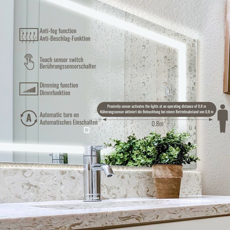 Aquamarin® Specchio Rettangolare LED Controluce Retroilluminato da Bagno  Tattile