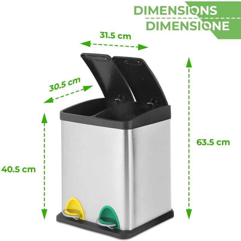 Pattumiera ecologica da 16L con 2 scomparti, raccolta