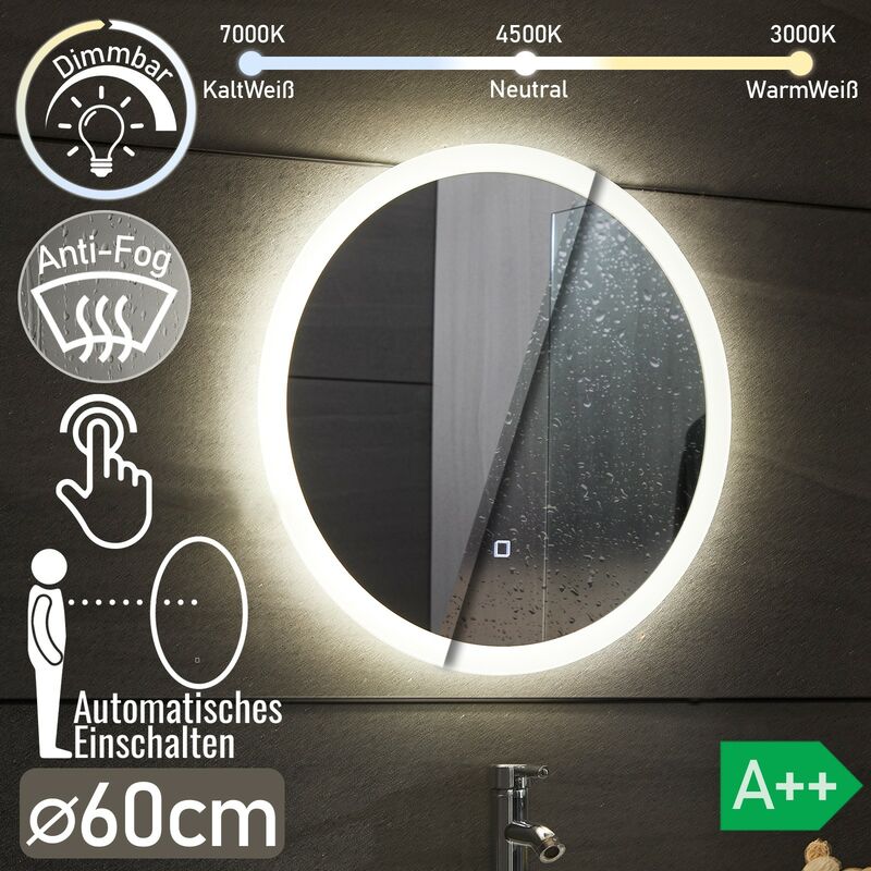 Specchio luminoso a LED Specchio da bagno 2712 con riscaldamento dello  specchio e regolazione della luce