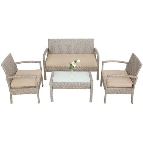Set di divani da giardino in rattan 7 pezzi Beige