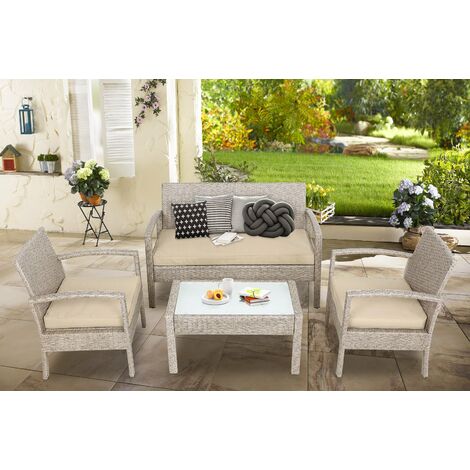 Set di divani da giardino in rattan 7 pezzi Beige