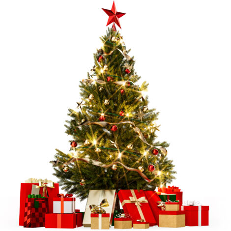 SHareconn Albero di Natale 210 CM, Albero di Natale con Luci Incorporate, 5746 Tutte le Punte PE, Realistico Folto, 400 LED e luci Multicolori, Telecomando, Stand in Legno