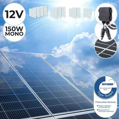 Solare Monocristallino - Fotovoltaico, Silicio, 150 W, per Batterie da 12V  - Modulo Solare per Giardino, Tetto, Caricabatteria p