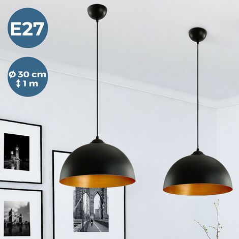 Lampada a Sospensione, Set da 2 - LED, Ø 30 cm, E27, Stile Vintage  Industriale, Nero Dorato 