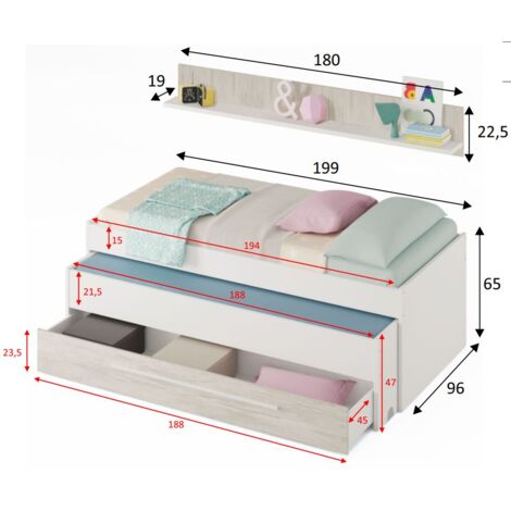 Cama ELLIOT doble cajon y estante