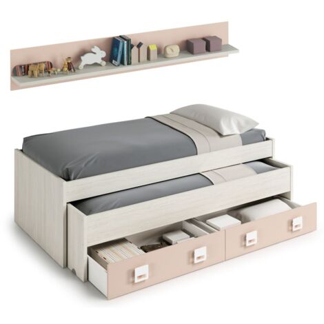 Cama NUBE doble dos cajones y estante