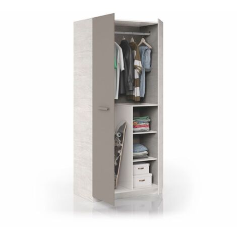 Loungitude – Armario infantil alto basalto y blanco alpes 90x200x52 cm – 2 puertas con barra para perchar – 3 estantes de almacenaje (1/10)