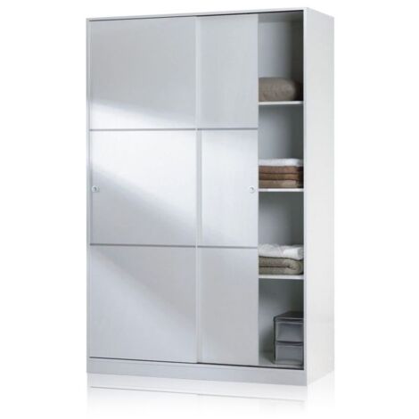 Mobimarket – Armario dormitorio grande con puerta corredera – Melamina blanca brillo – 120x200x50 cm – 2 puertas y 3 baldas (1/10)