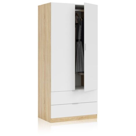 Armario Habitación Juvenil o Infantil Luca 2 puertas Color Roble Artesano y Blanco Mate 82x52x180 cm