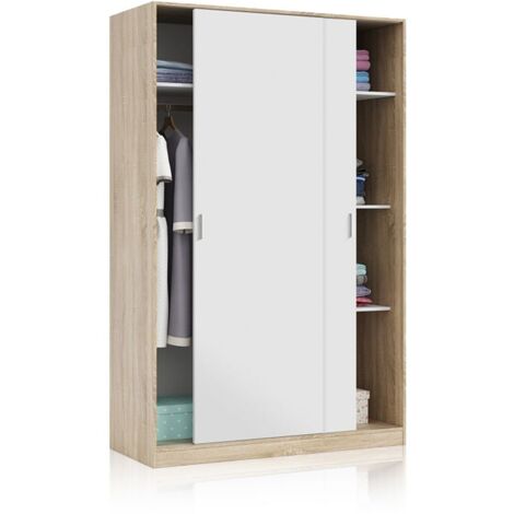 Armario Max 2 puertas Correderas en Color Blanco Artik y Roble Canadian 200x120x50 cm (1/10)