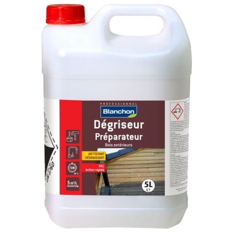 Blanchon – Dégriseur bois extérieur 5L – Élimine le grisaillement – Pour terrasses, façades, bardages – Gel prêt à l'emploi