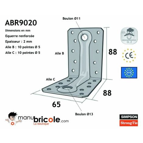 Equerre renforcée ABR9020 - 88x65x88x2mm - SIMPSON