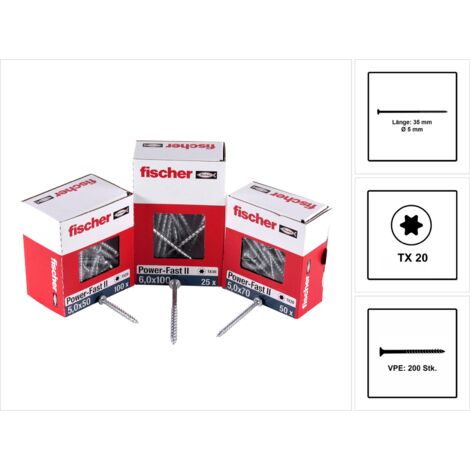 200 Vis Power-Fast FPF-II-CTP Ø5 x 35 mm, tête fraisée TX, filetage partiel - Fischer
