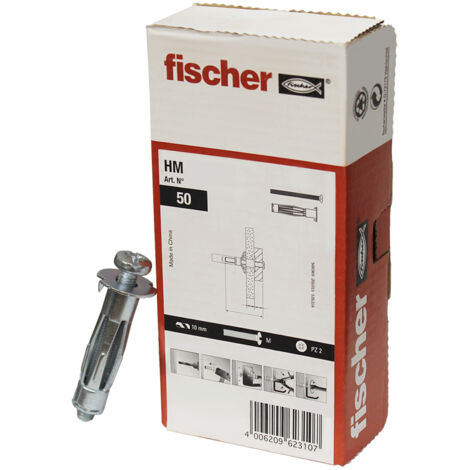 Fischer – Cheville pour support creux 6x37 avec vis M 6x45 – Charge maximale pour plaques de plâtre – Boîte de 50 pièces